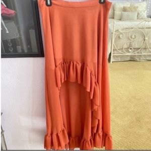 NWT Women’s Orange Naven High Low Ruffled Designer Maxi Skirt Size Large